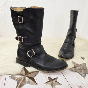 Frye Jayden moto boots black leather three buckles biker women's size 8